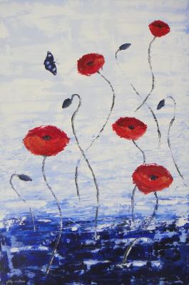 Blue Moon Butterfly & Poppies 24"x36" (610x914)